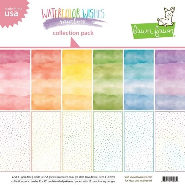 Lawn Fawn Watercolor Wishes Rainbow 12x12 Inch Collection Pack (12 folhas)