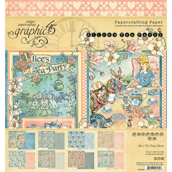 Graphic 45 Alice''s Tea Party 8x8 Inch Paper Pad